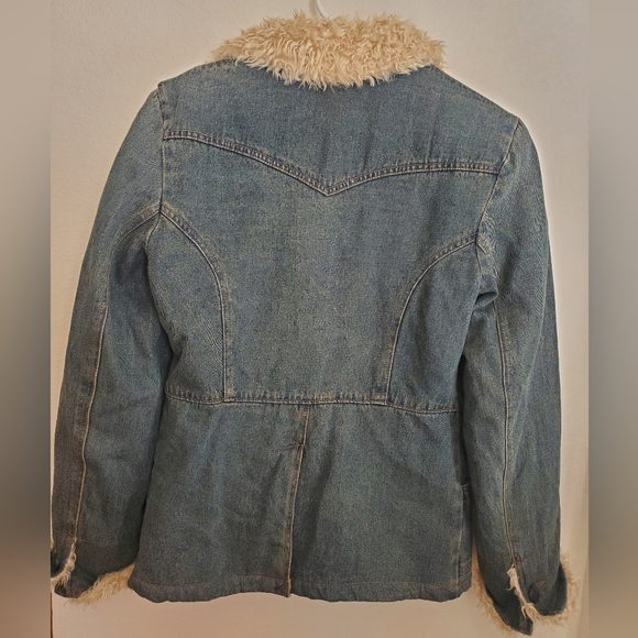 Vintage Esprit Blue Denim Fur Lined Penny Lane 70’s-90’s Y2K Boho Coat Sz Small - Picture 5 of 8